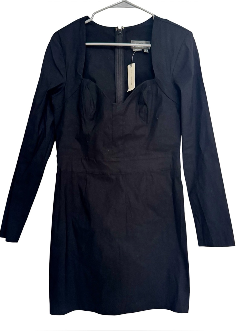 Anthropologie Long Sleeve Sweetheart Mini Dress Black Size 10 Linen Blend
